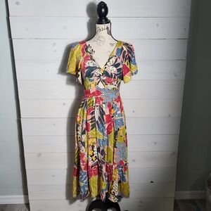 Women's Maxi Dress Colorful Tropical Floral Smocked Spring Summer Vacation